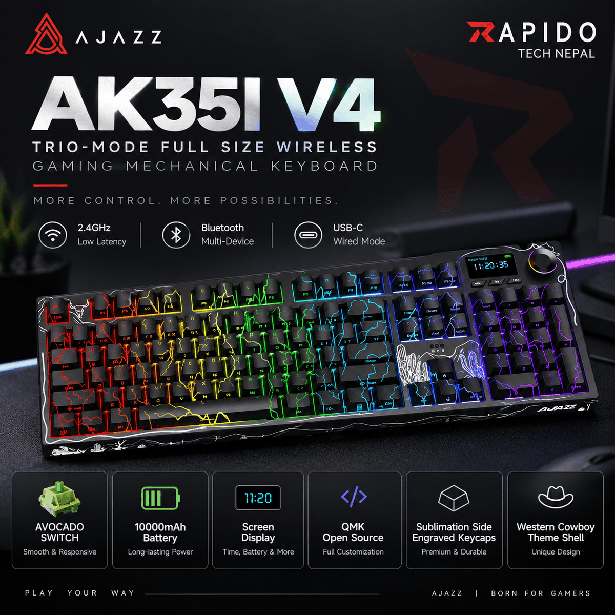 AJAZZ AK35I V4 AJAZZ AK35I V4 QMK Wireless Full-Size Gaming Keyboard - Image 1